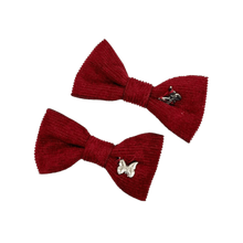 Load image into Gallery viewer, Corduroy Mini Bow Clip Set- Wine
