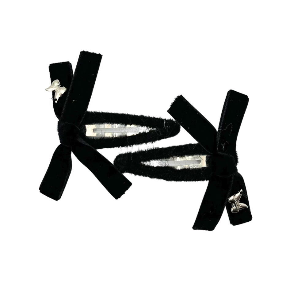 Velvet Bow Snap Clip Set - Black/Black