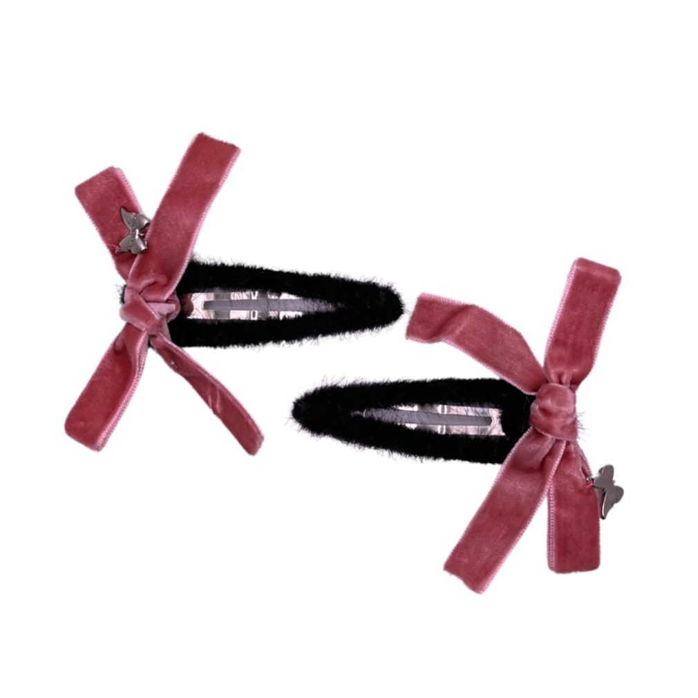Velvet Bow Snap Clip Set - Mauve/Black