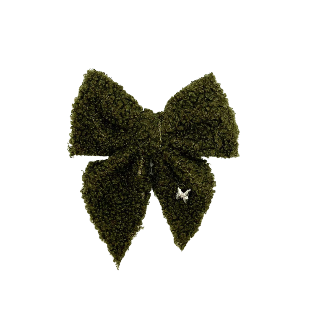 Teddy Medium Bow Clip - Evergreen