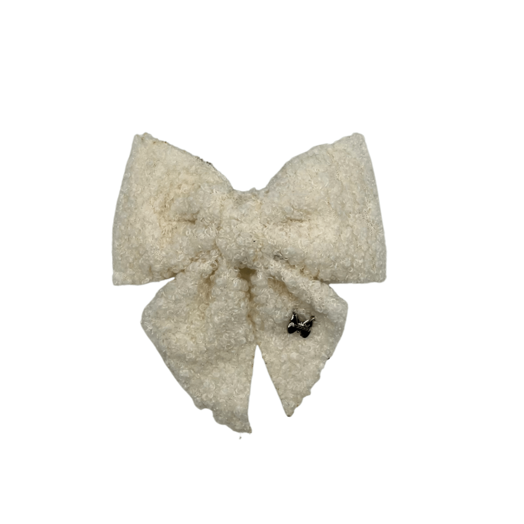 Teddy Medium Bow Clip - Winter White