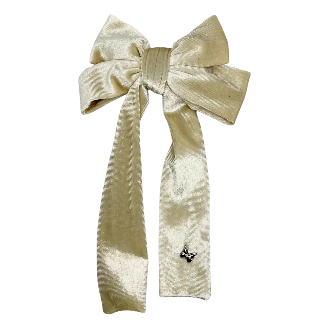 Velvet Bow Clip - Cream