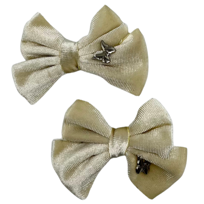 Velvet Mini Bow Clip Set - Cream