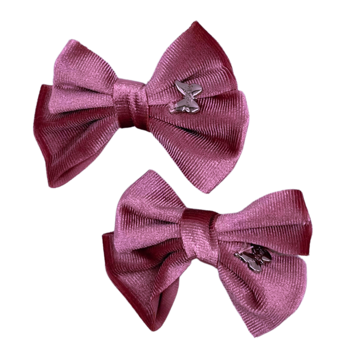 Velvet Mini Bow Clip Set - Mauve
