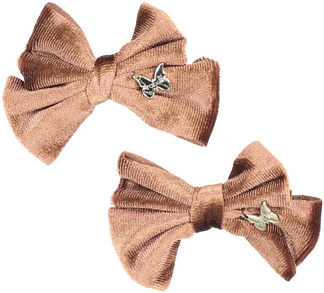 Velvet Mini Bow Clip Set - Mocha