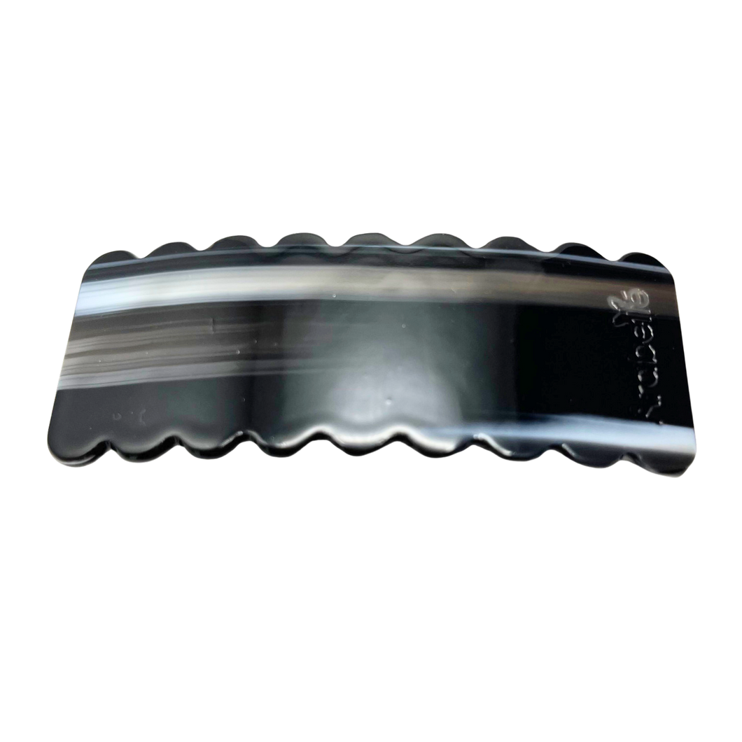 Resin Scalloped Edge Barette - Black Strokes