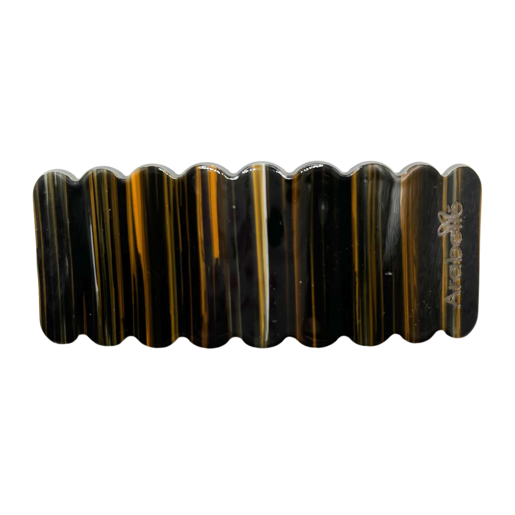 Resin Scalloped Edge Barette - Brown Lines