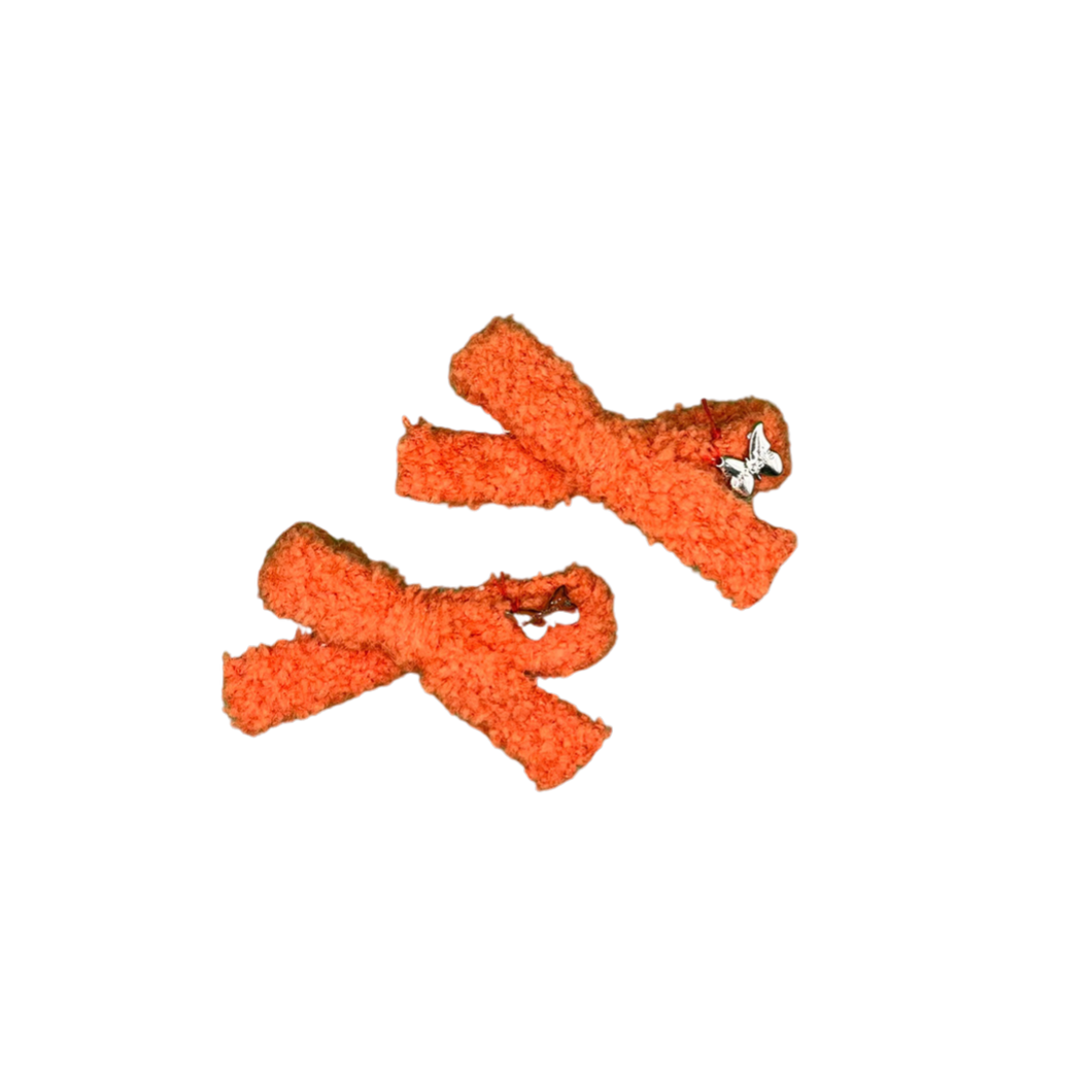 Chenille Mini Bow Clip Set - Brick
