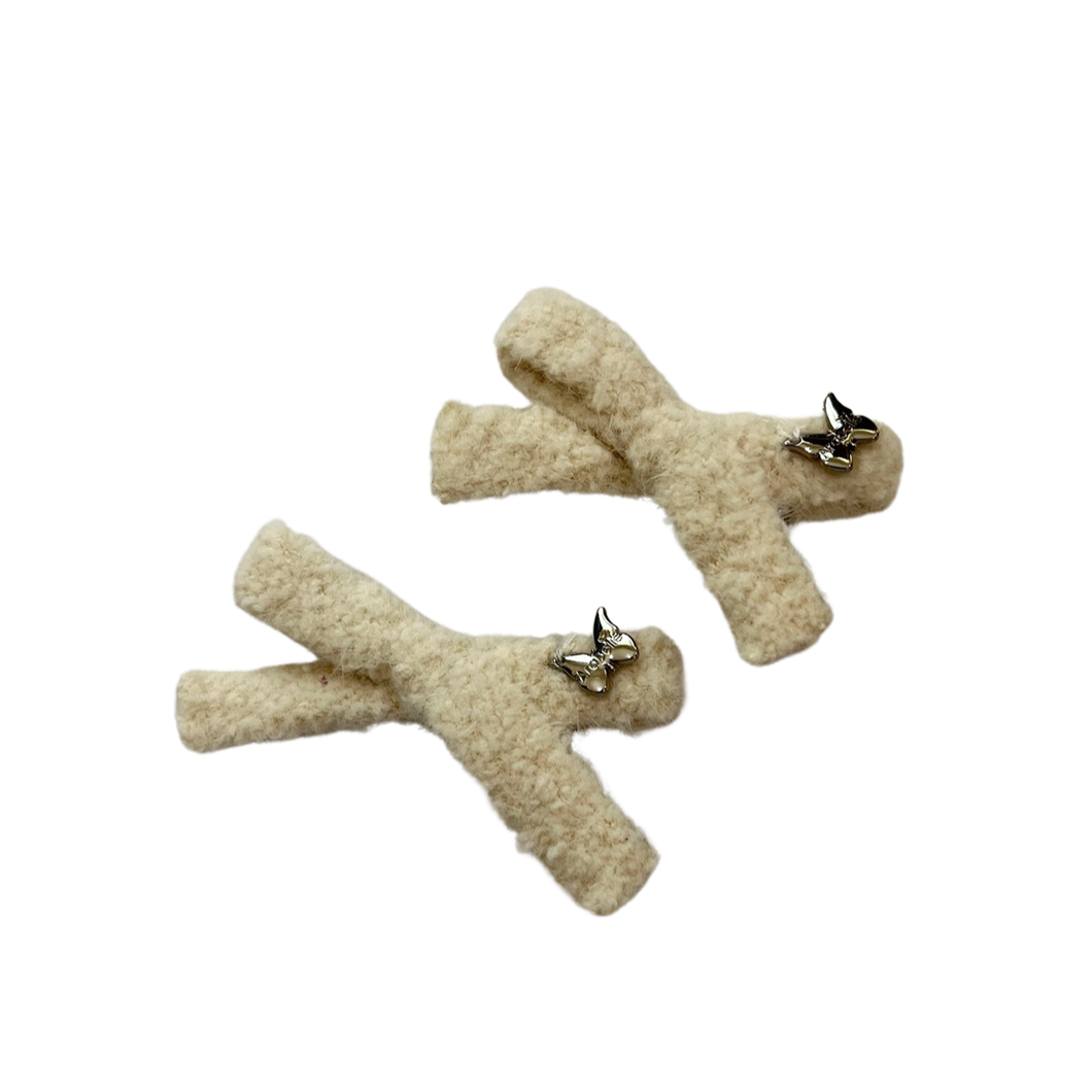 Chenille Mini Bow Clip Set - Winter White
