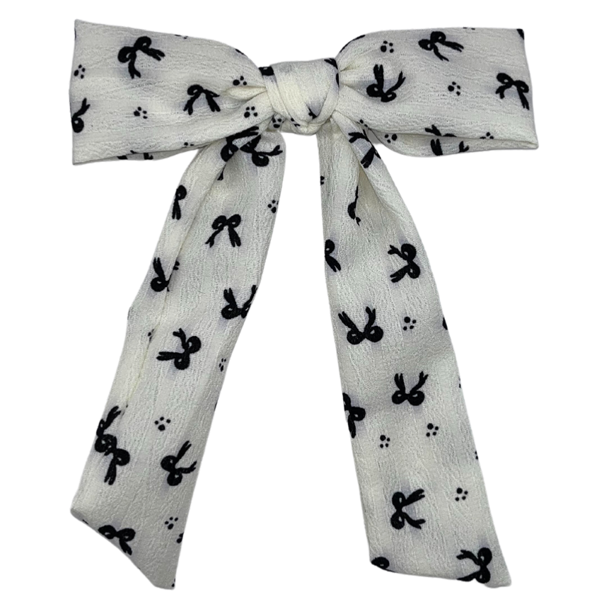 Bow Print Large Clip - Ivory/Black