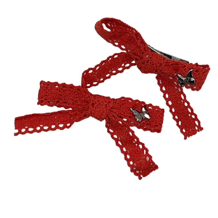 Cotton Lace Mini Clip Set - Dark Coral
