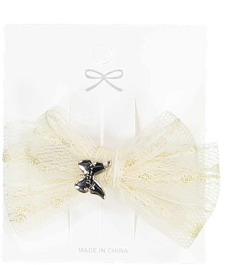 Metallic Tulle Small Bow Clip- Cream