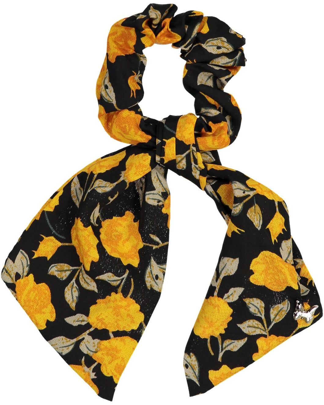 Winter Floral Scrunchie With Short Tails - Black