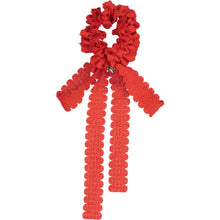 Load image into Gallery viewer, Gauze Scalloped Scrunchie with Skinny Bow - Red
