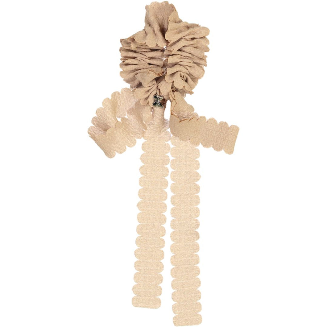 Gauze Scalloped Scrunchie with Skinny Bow - Sand