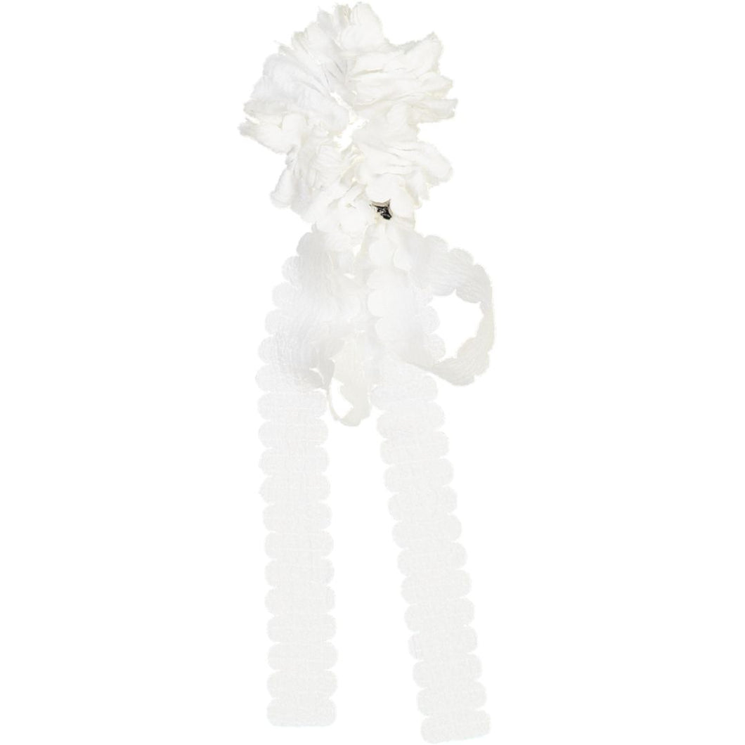 Gauze Scalloped Scrunchie with Skinny Bow - White