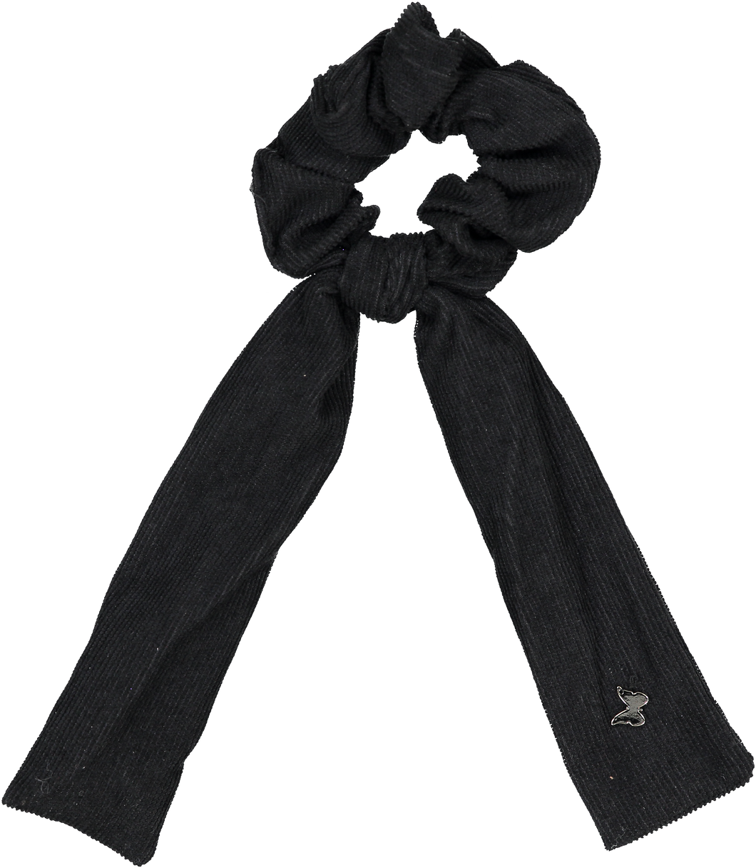 Corduroy Scrunchie with Tails - Black