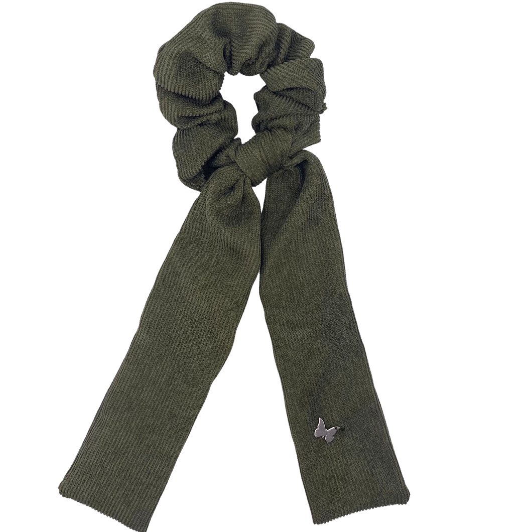 Corduroy Scrunchie with Tails - Evergreen