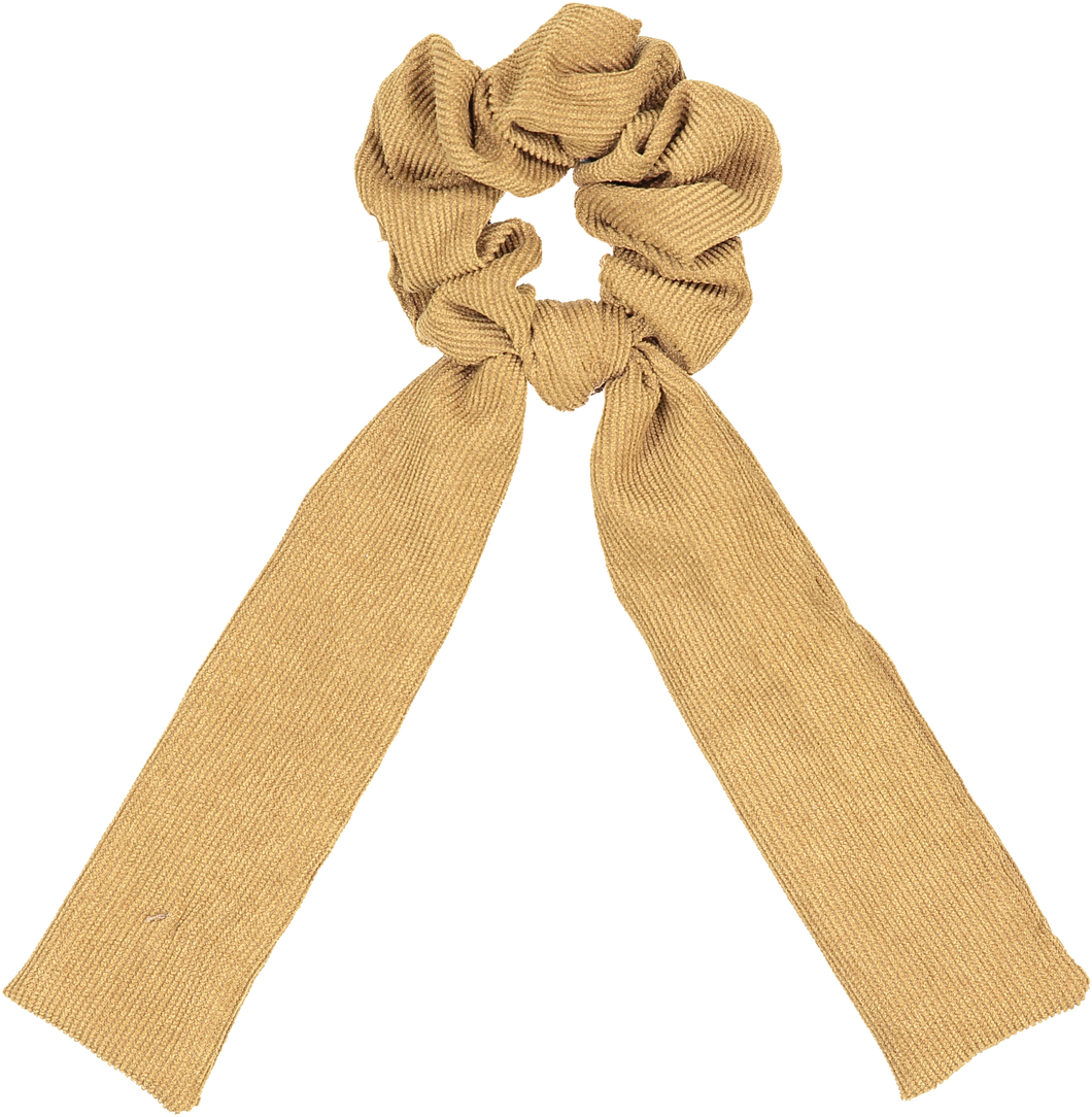 Corduroy Scrunchie with Tails - Light Walnut