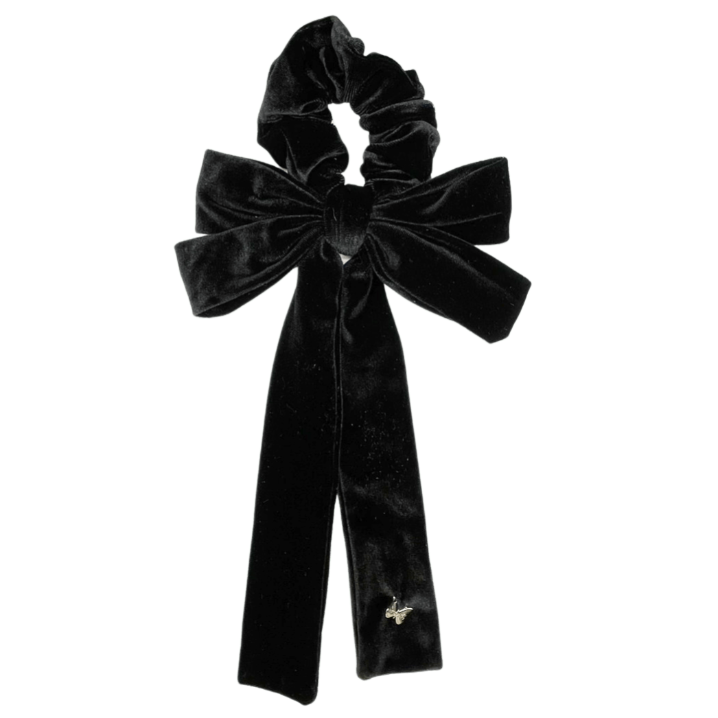 Velvet Scrunchie with Bow - Black