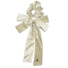 Load image into Gallery viewer, Velvet Scrunchie with Bow - Cream
