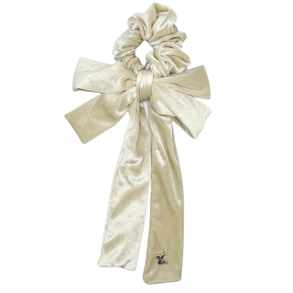 Velvet Scrunchie with Bow - Cream