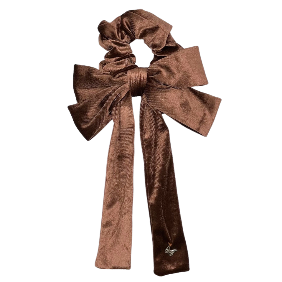 Velvet Scrunchie with Bow - Mocha