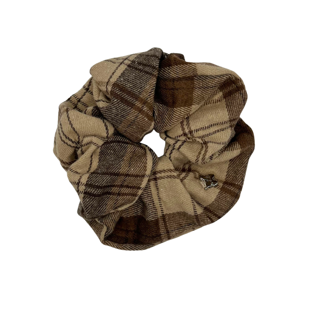 Plaid Oversized Scrunchie - Brown