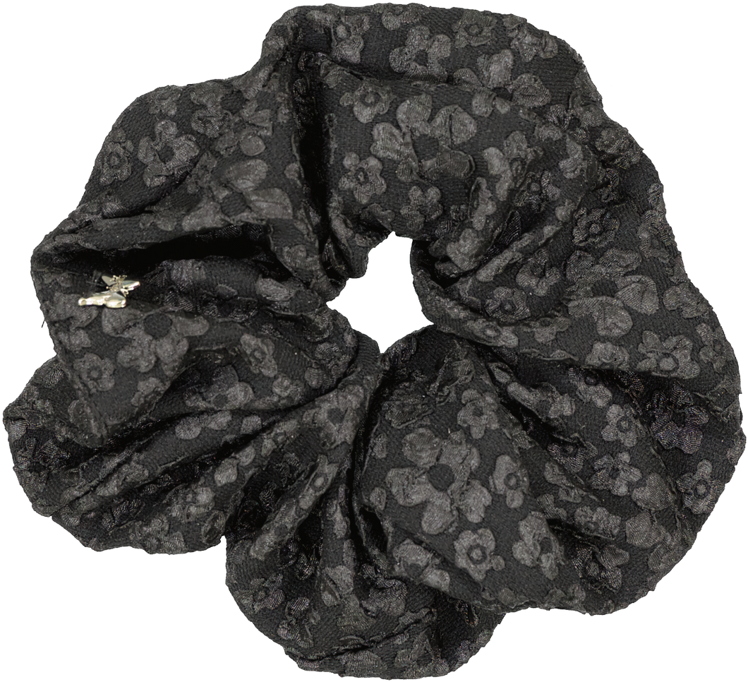 Textured Floral Oversized Scrunchie - Black