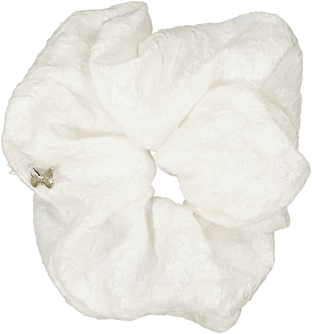 Textured Floral Oversized Scrunchie - White