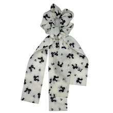 Load image into Gallery viewer, Bow Print Scrunchie with Tails - Ivory/Black
