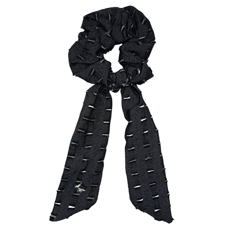 Denim Scrunchie with Tails - Black Denim