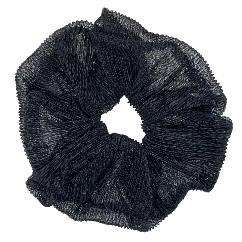 Pleated Tulle Oversized Scrunchie - Black