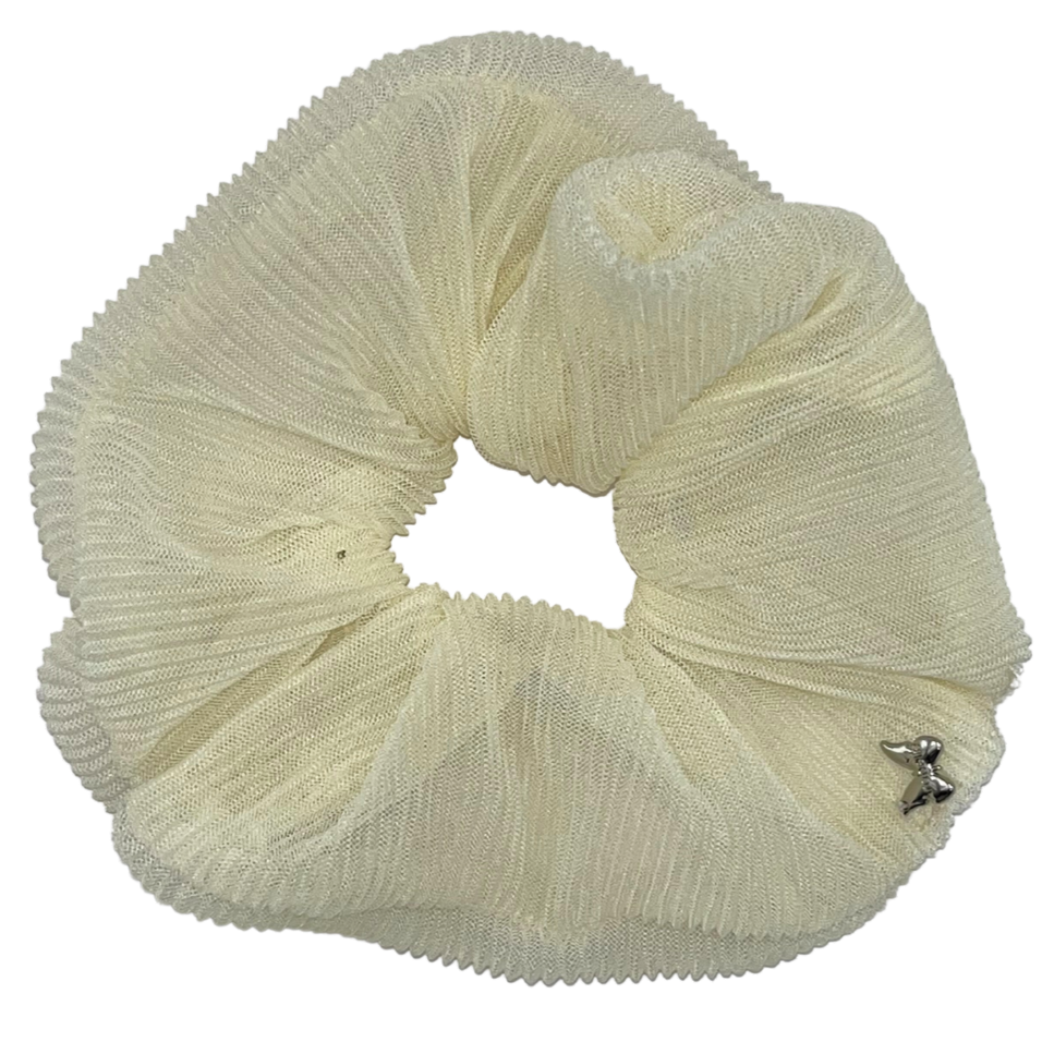 Pleated Tulle Oversized Scrunchie - Ivory