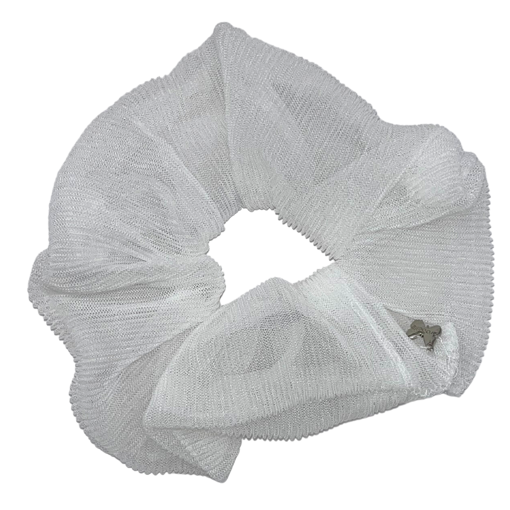 Pleated Tulle Oversized Scrunchie - White