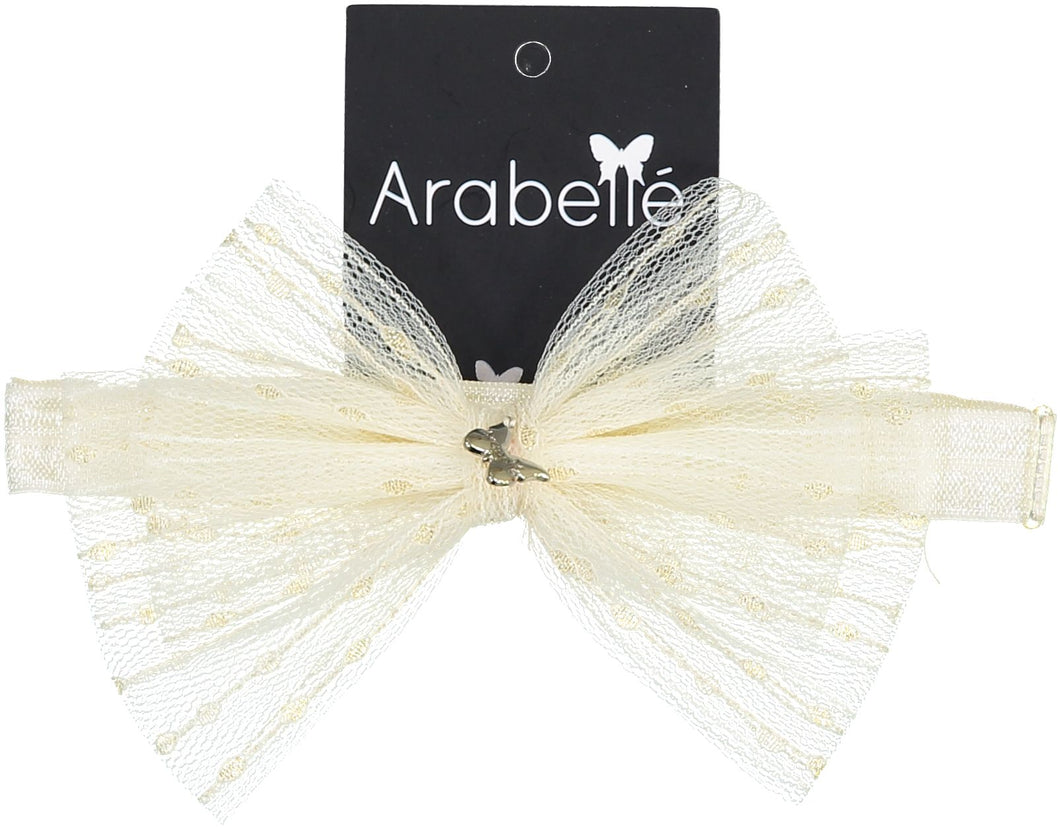 Metallic Tulle Bow Baby Band- Cream
