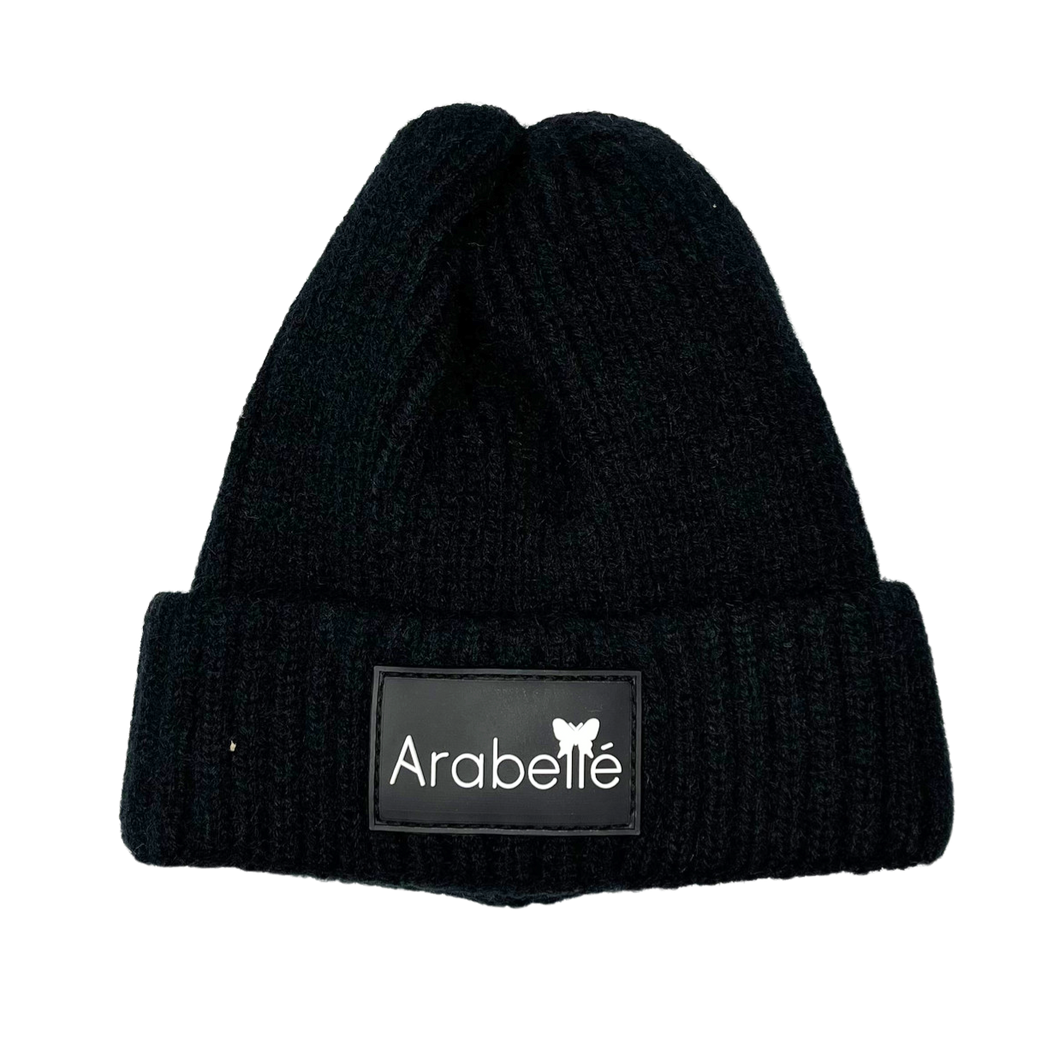 Chunky Ribbed Knit Cuffed Winter Beanie - Black
