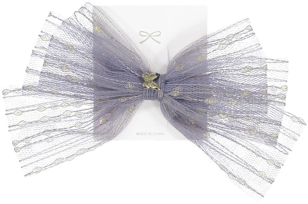Metallic Tulle Large Bow Clip- Gray