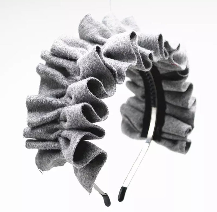 Ruffled Headband - Grey