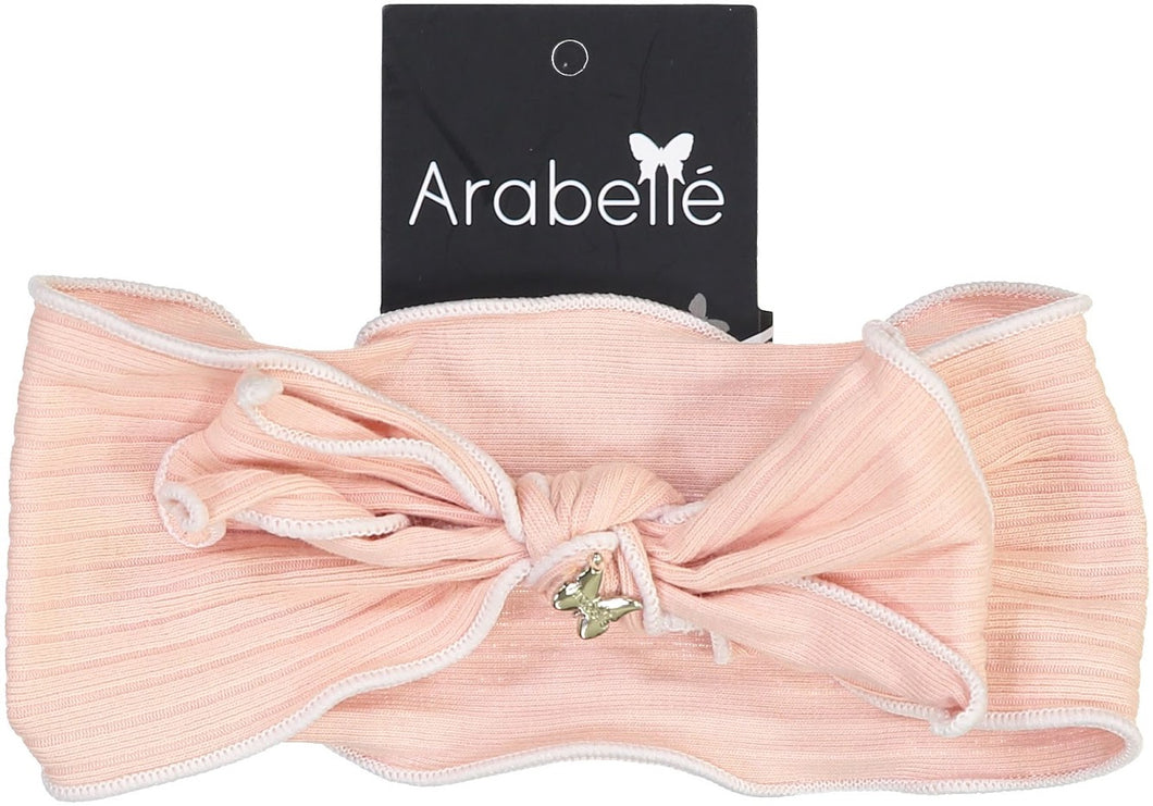 Basic Stitched Ribbed Bow Baby Band - Crepe Pink