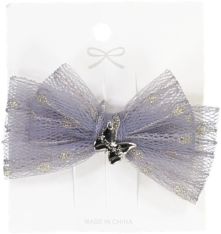 Metallic Tulle Small Bow Clip- Gray