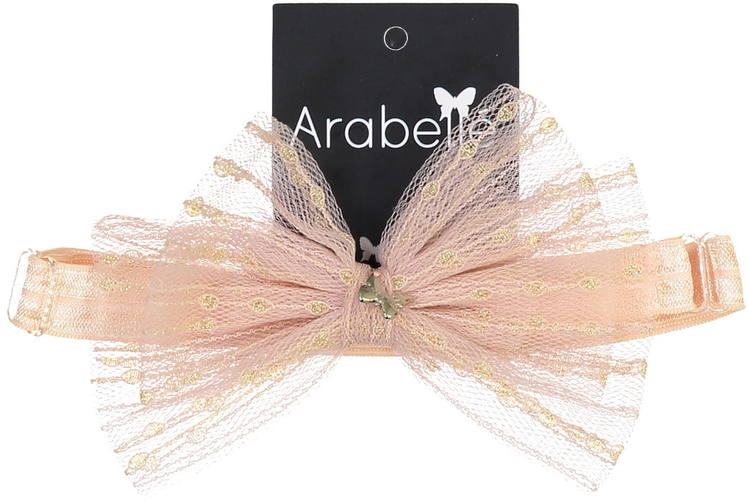 Metallic Tulle Bow Baby Band- Pink