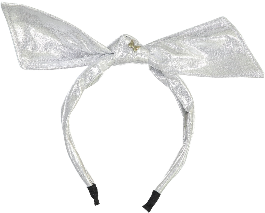 Metallic Twisted Bow Headband - Silver