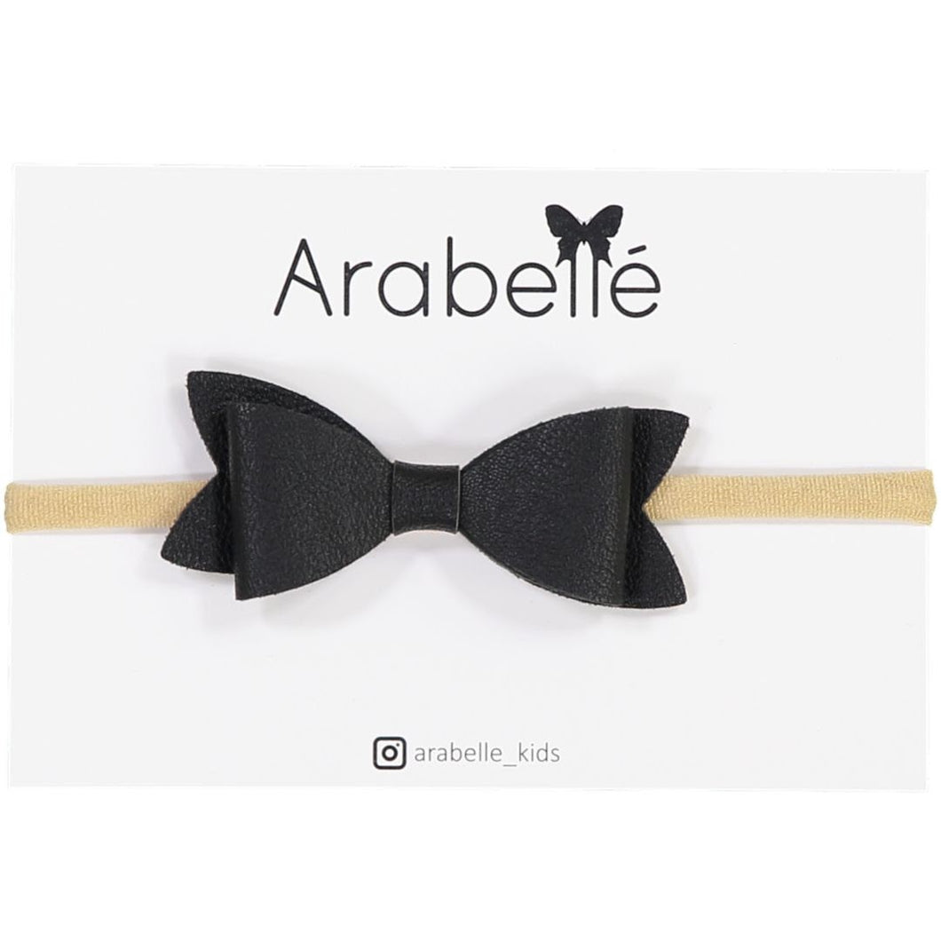 Basic Leather Newborn Bow Baby Band - Black