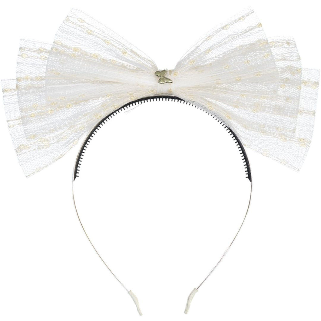 Metallic Tulle Headband - White