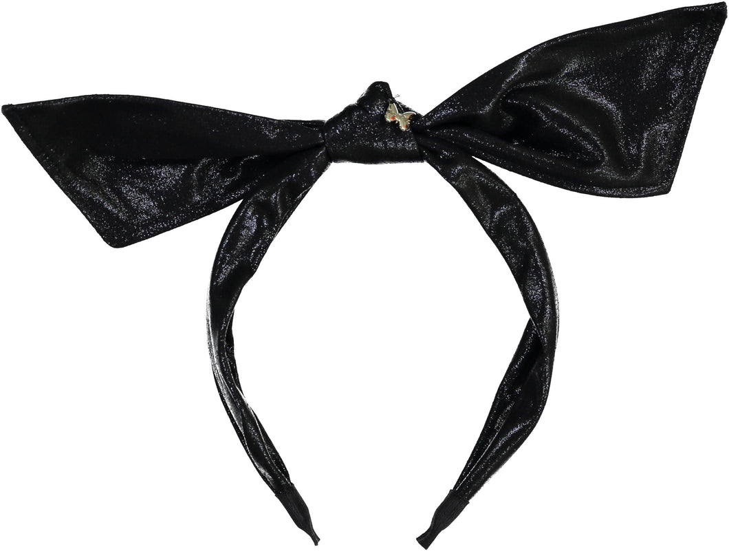 Metallic Twisted Bow Headband - Black